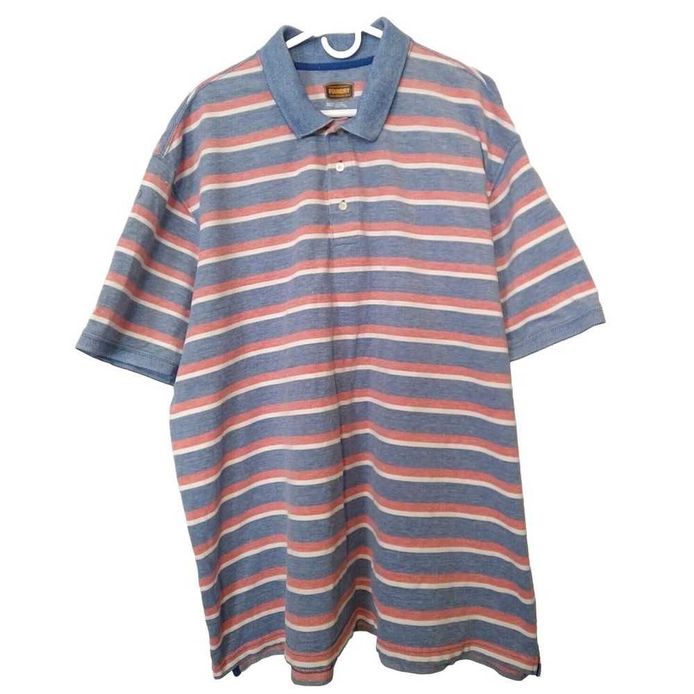 Foundry Men's Big And Tall Blue Red Stripe Polo Short Sleeve Shirt 3XLT